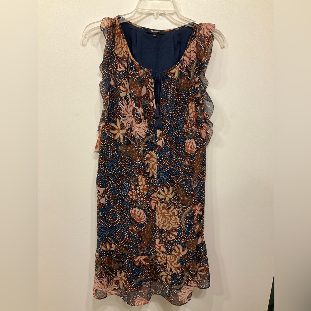Madewell Sea Floral Lily Ruffle Flutter Sleeve Dress Sz L